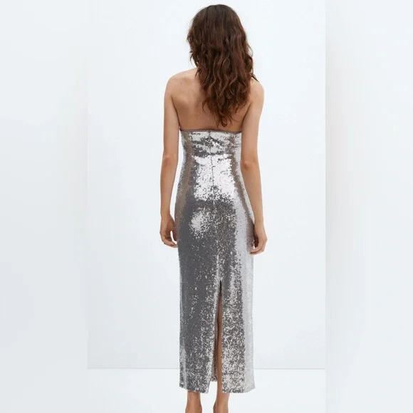 Mango Silver Sequin Halter Dress - Picture 3 of 6